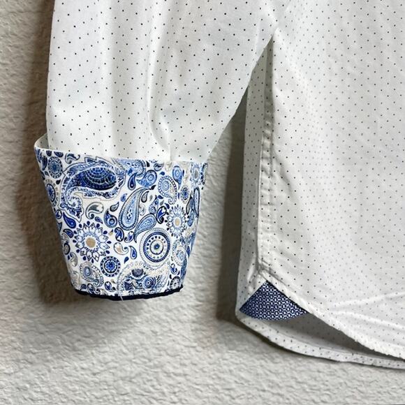 White Dot Flip Cuff LS Light Academia Button Down Shirt Size Medium - Picture 2 of 12